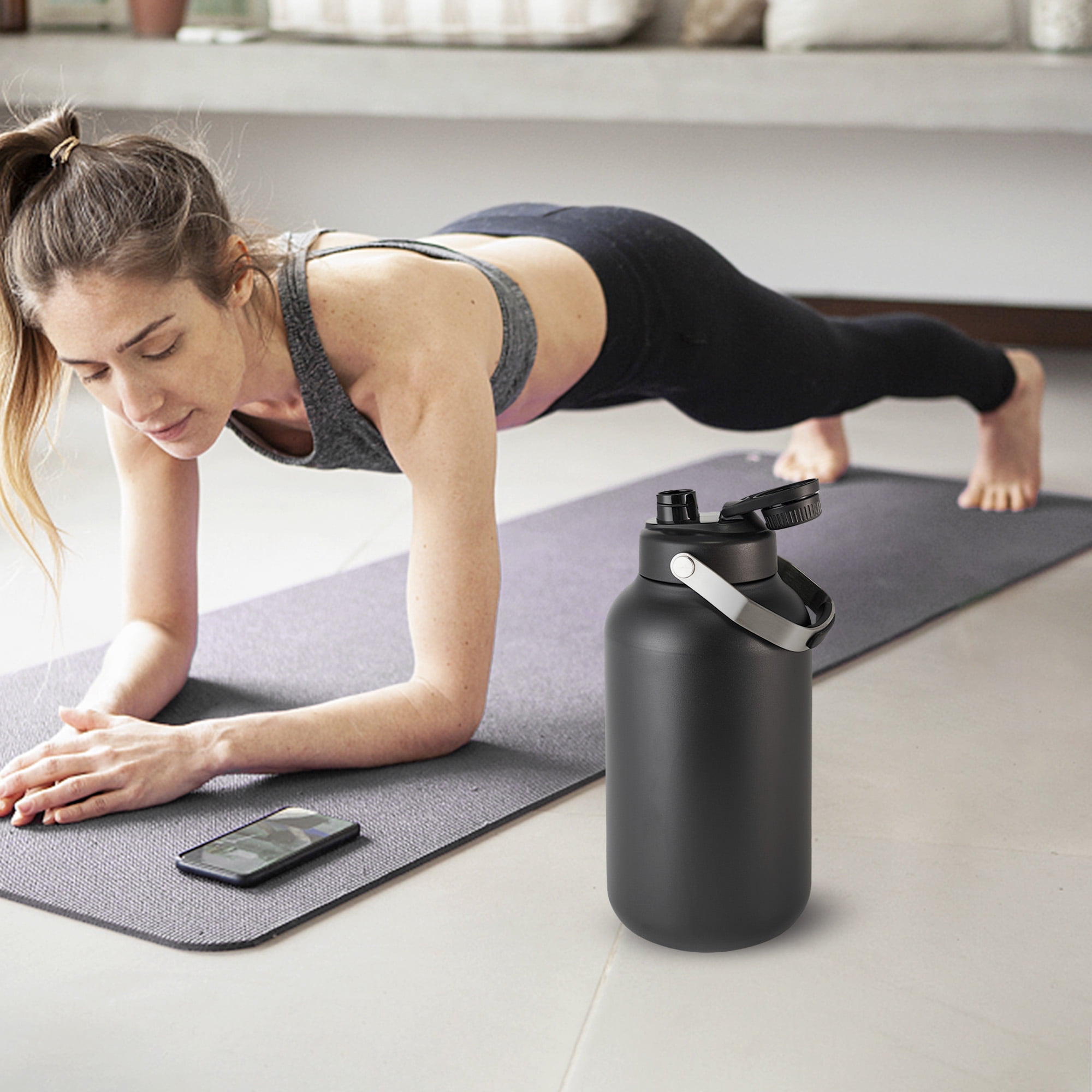 Hawsaiy 128oz Insulated Water Bottle with Wide Mouth, One Gallon Stainless Steel Double Vacuum Water Bottle for Hot & Cold Drinks, Big Water Jug with Handle for Sports, Travel, Black