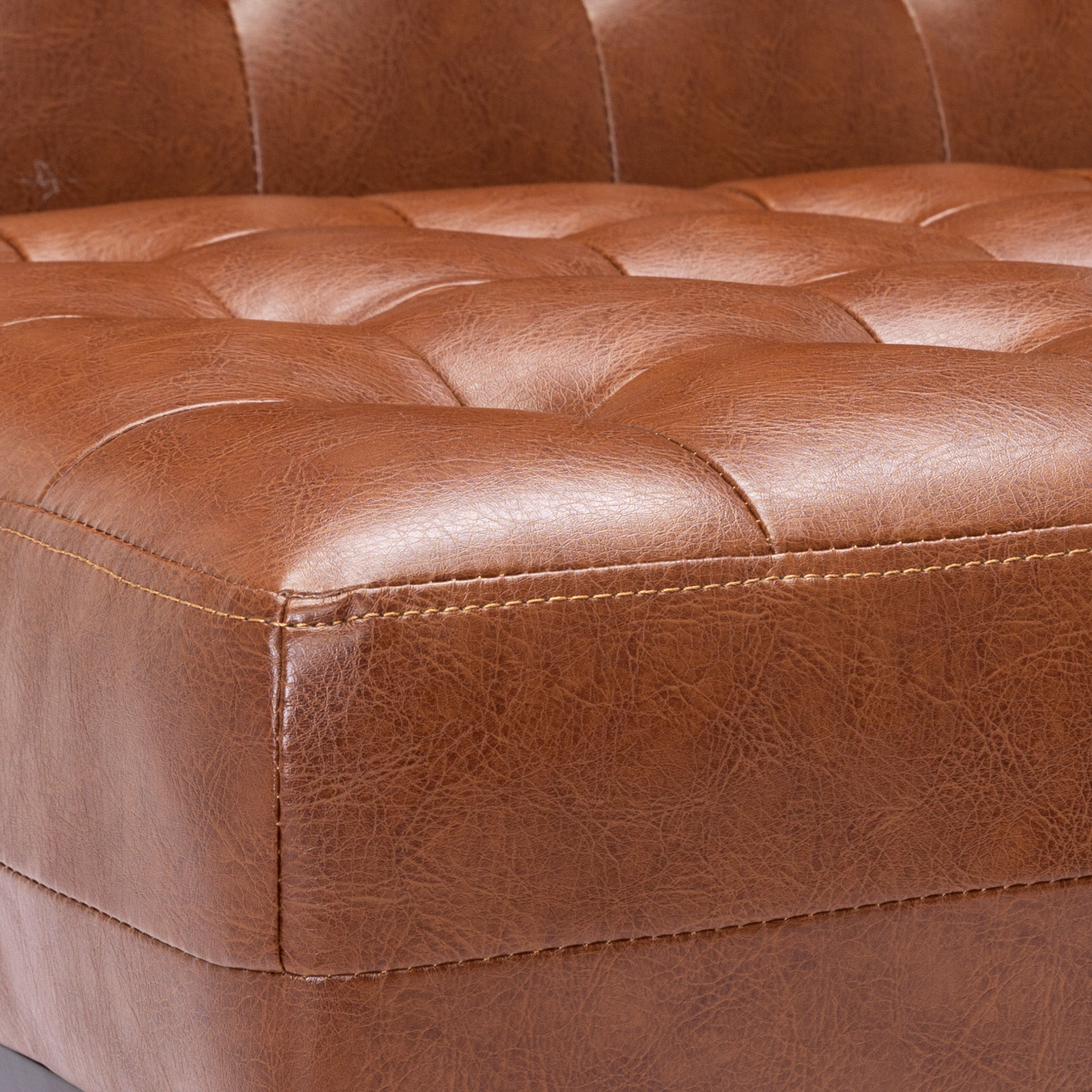 Noble House Voll Tufted Faux Leather Accent Chair in Cognac Brown with Rubberwood Espresso Legs