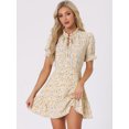 thumbnail image 2 of DARING DIVA Ruffle Floral Bow Tie Chiffon Puff Fit & Flare Dress M Apricot White, 2 of 6