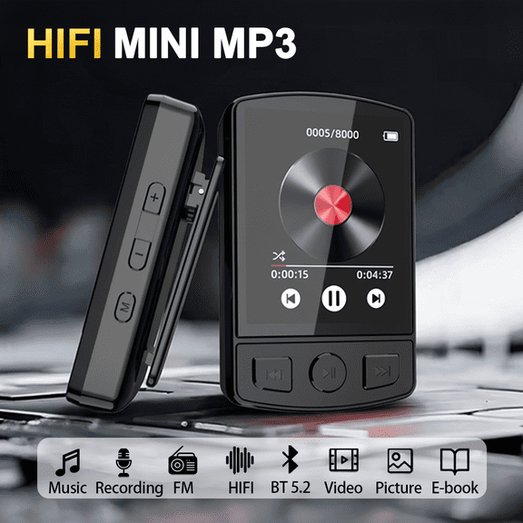 Portable Sport Clip Mini Walkman 1.8-inch MP3 player Bluetooth 5.2 MP4 music player supports e-books/recorders/FM radios/clocks