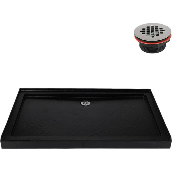 Streamline NTM-658-60BL-AL 60 in. x 36 in. Alcove Acrylic Shower Base in Matte Black with Center Drain, Drain Included