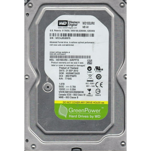 WD10EURX-64RPPY0, DCM HGRNNT2AEB, Western Digital 1TB SATA 3.5 Hard Drive