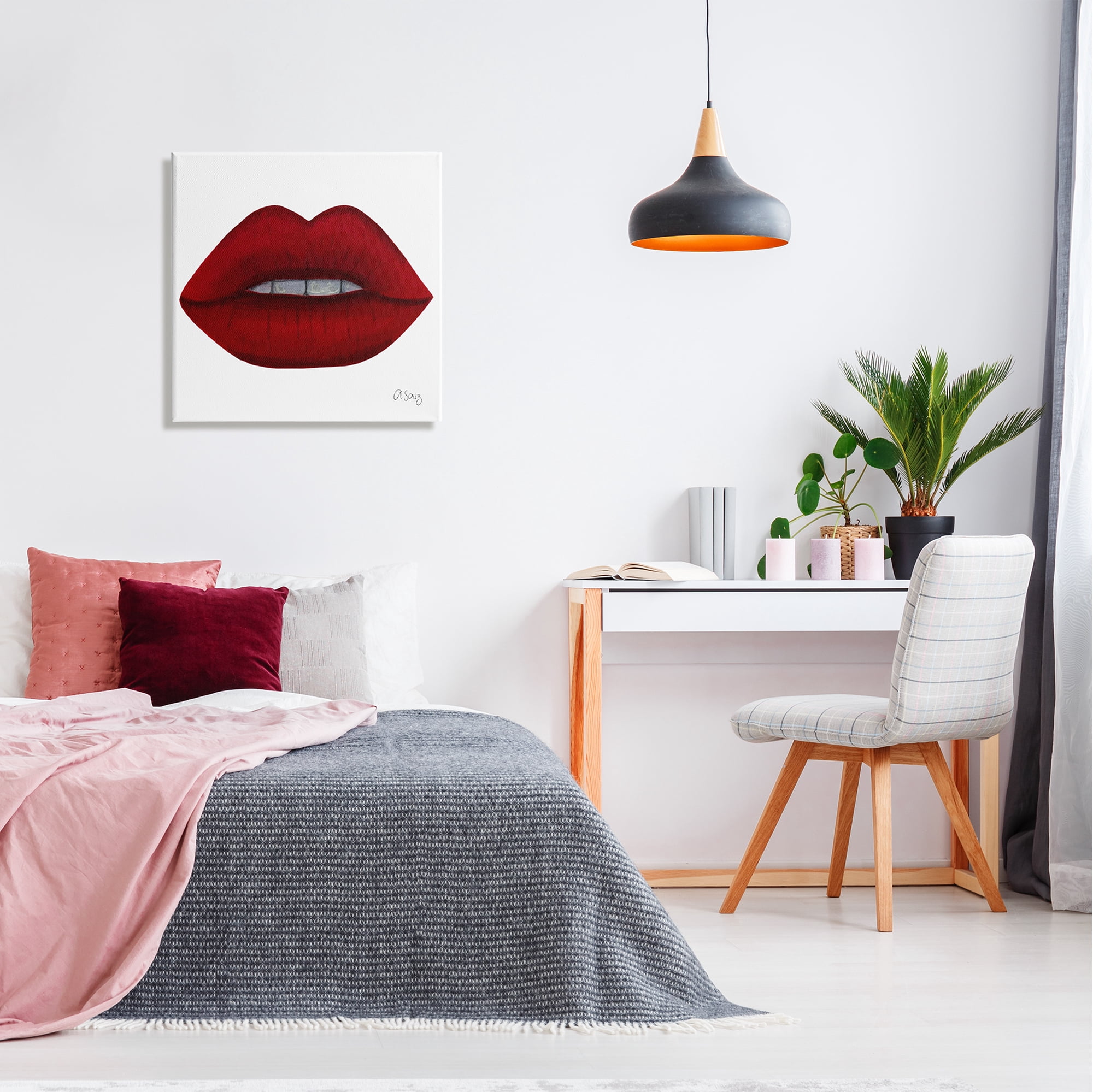 Stupell Industries Red Lips on White Beauty & Fashion Painting Gallery Wrapped Canvas Print Wall Art, 24 x 24