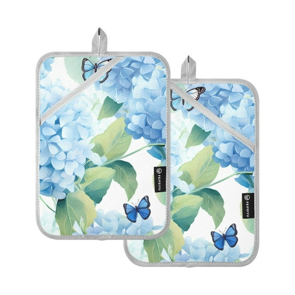 ALAZA Butterflies in Hydrangea Pot Holders Set of 2 Heat Resistant Kitchen Oven Mitts