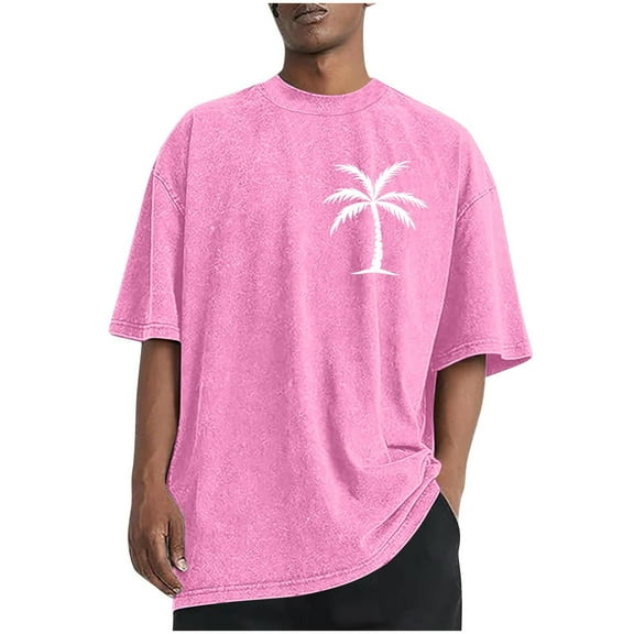 Men's Hawaiian Graphic Tee - Palm Print Vintage T-Shirt | Oversized Beach Vacation Top 2025