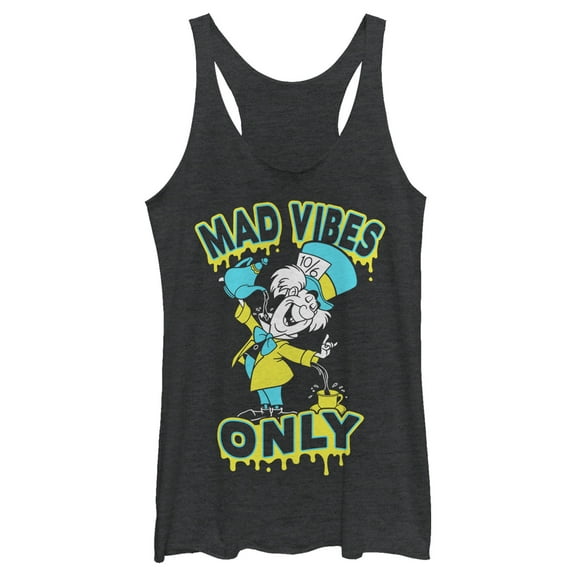 Women's Alice in Wonderland Mad Vibes Only Racerback Tank Top Black Heather Small