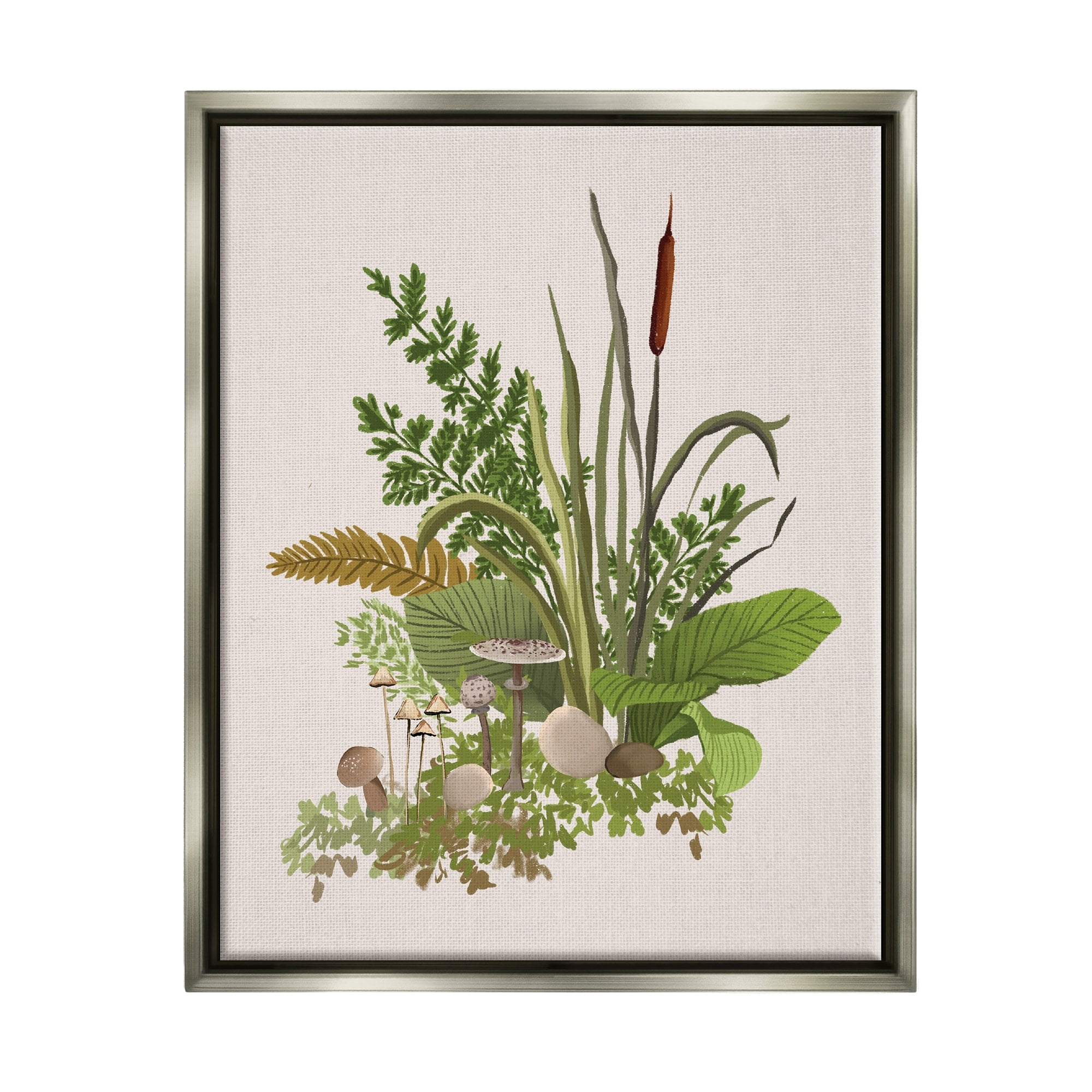 Stupell Industries Varied Nature Botanicals Forest Floor Mushrooms Arrangement Graphic Art Luster Gray Floating Framed Canvas Print Wall Art, Design by House of Rose