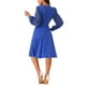 thumbnail image 3 of Vestido envolvente para mujer Inspire Chic, con escote en V, mangas de linterna, puntos suizos, midi, con bolsillos, azul real, talla M, 3 of 5