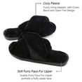 thumbnail image 2 of U-slide Women’s Cross Band Soft Plush Fluffy Furry Fleece House Indoor or Outdoor Ladies’ Slide Slippers, Black, 5-6, 2 of 9