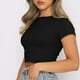 thumbnail image 5 of Mujeres Crop Cute Trendy Basic Tight Rounk Neck Crop Blusa Manga corta Crop TopS Fridja bn3141, 5 of 9