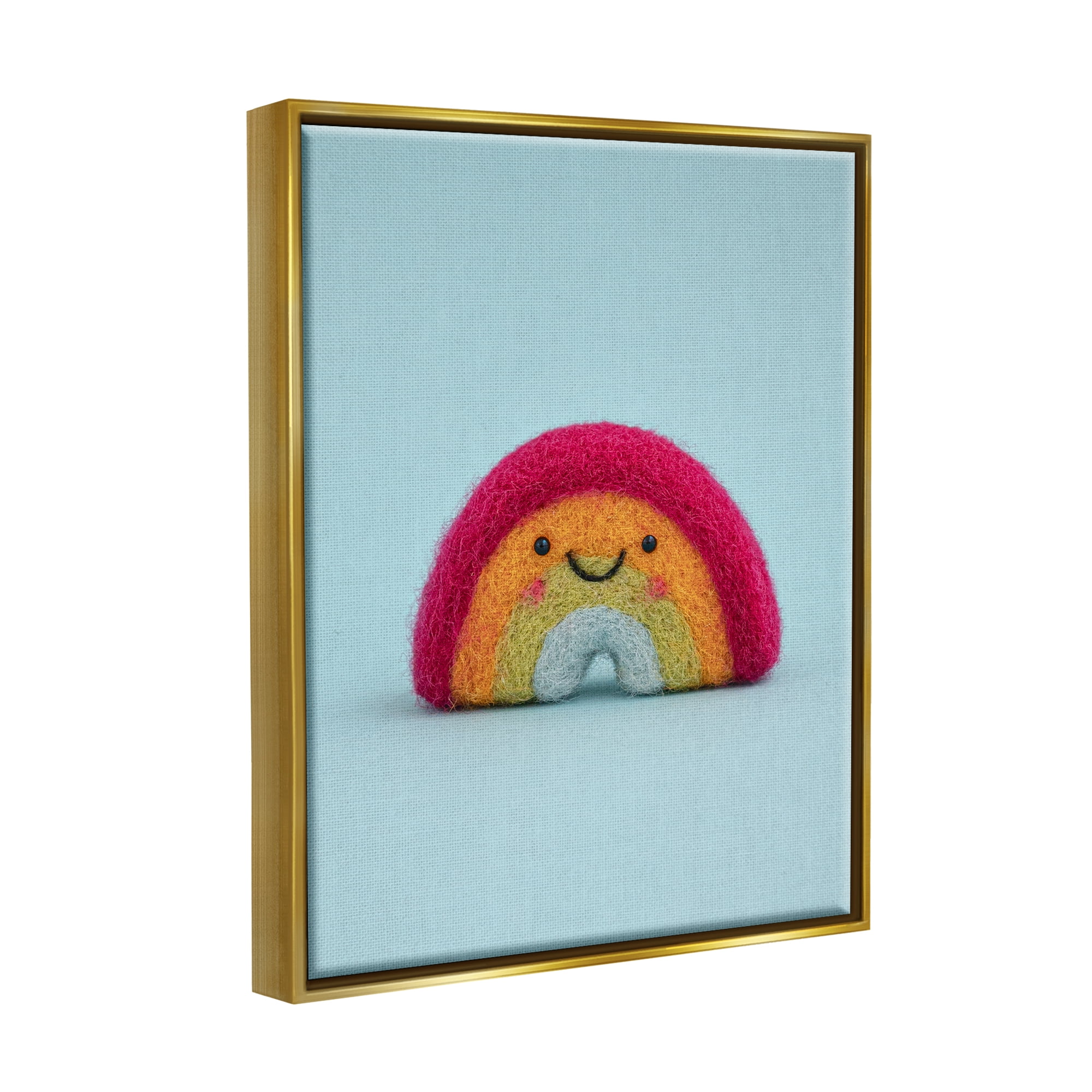 Stupell Happy Smiling Rainbow Blue Background Landscape Photography Gold Floater Framed Art Print Wall Art