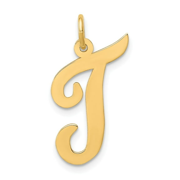 14K Yellow Gold Charm Pendant Themed 22 mm 12-17 Large Script Initial T