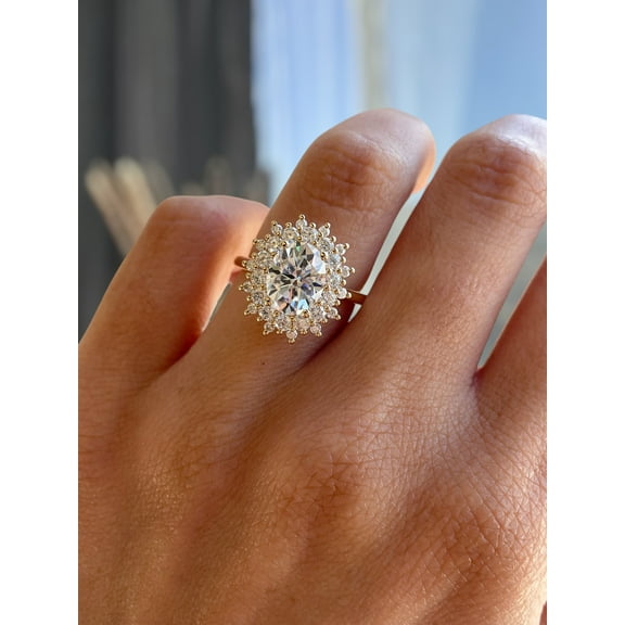 ESTE ORIGIN 2.00Ct Oval Cut Lab-Grown Diamond Cathedral Double Halo Engagement Ring in 10K White Gold for Women