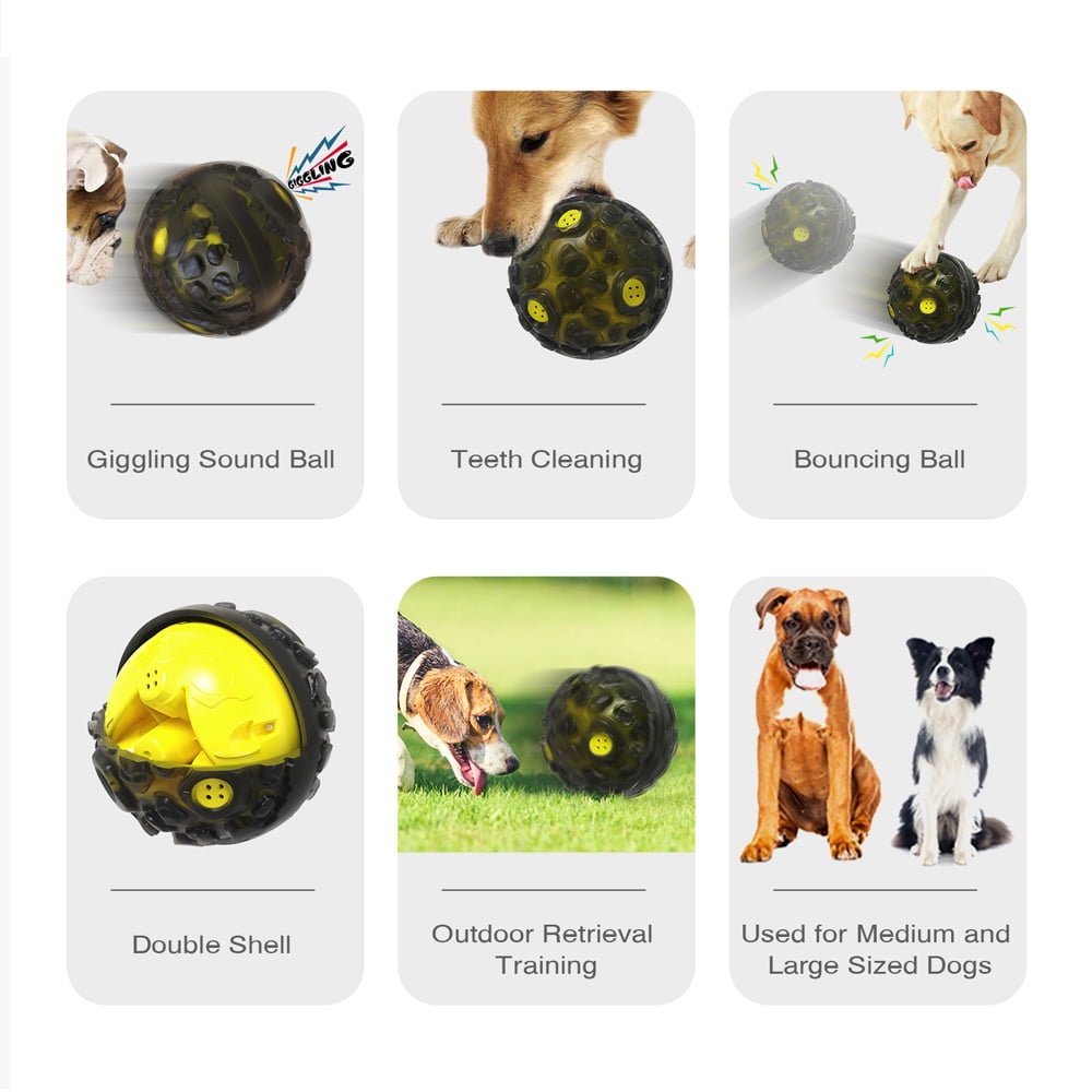Goaxuzt Dog Ball for Aggressive Chewers Giggle Chew Interactive Toy for Medium Large Dogs, Yellow