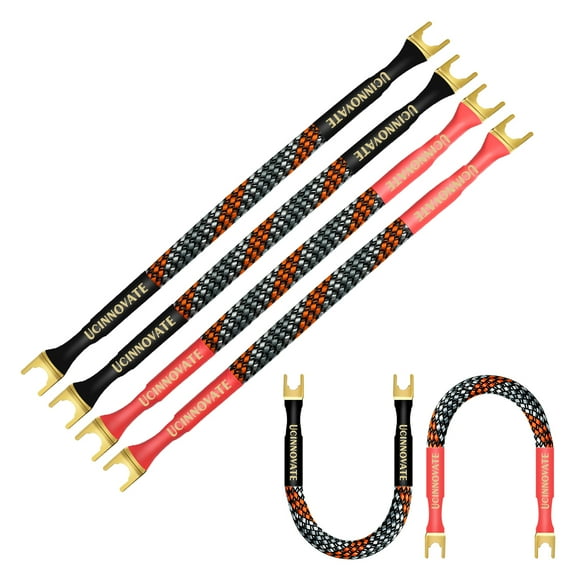 UCINNOVATE 4 x HiFi OFC Speaker Jumper Cable with Spade, 11AWG 21cm Bridge Bi-Wire Speaker Wire Terminal