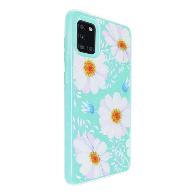 Funda de Diseño Doble Capa con Vidrio 9D para Samsung Galaxy A31 Margaritas con fondo menta Selicell Funda de diseño doble capa