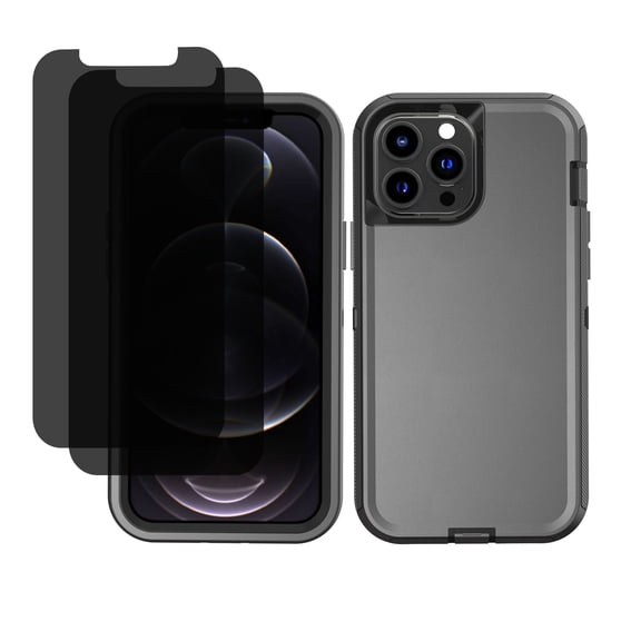 Hotpom for iPhone 14 Pro Case with 2 Pack Privacy Screen Protector Heavy Duty Shockproof Drop Proof Full Body Protection Women Men universal Phone Cover, Black/Black