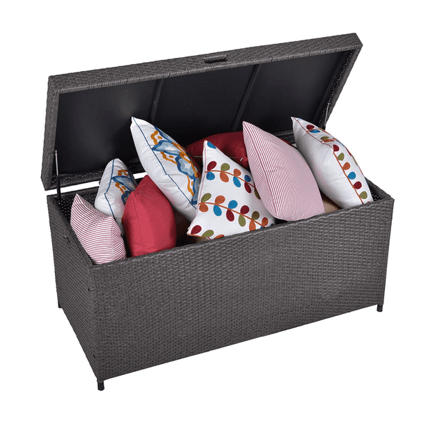 Outdoor Deck Storage Box, Patio Wicker Storage Bin Outdoor Cushion