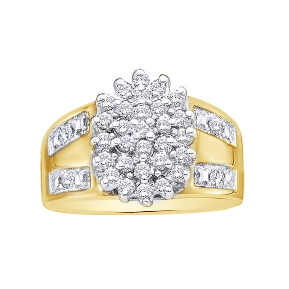 AFFY White Natural Diamond Cluster Ring In 10k Yellow Gold (0.5 Cttw)