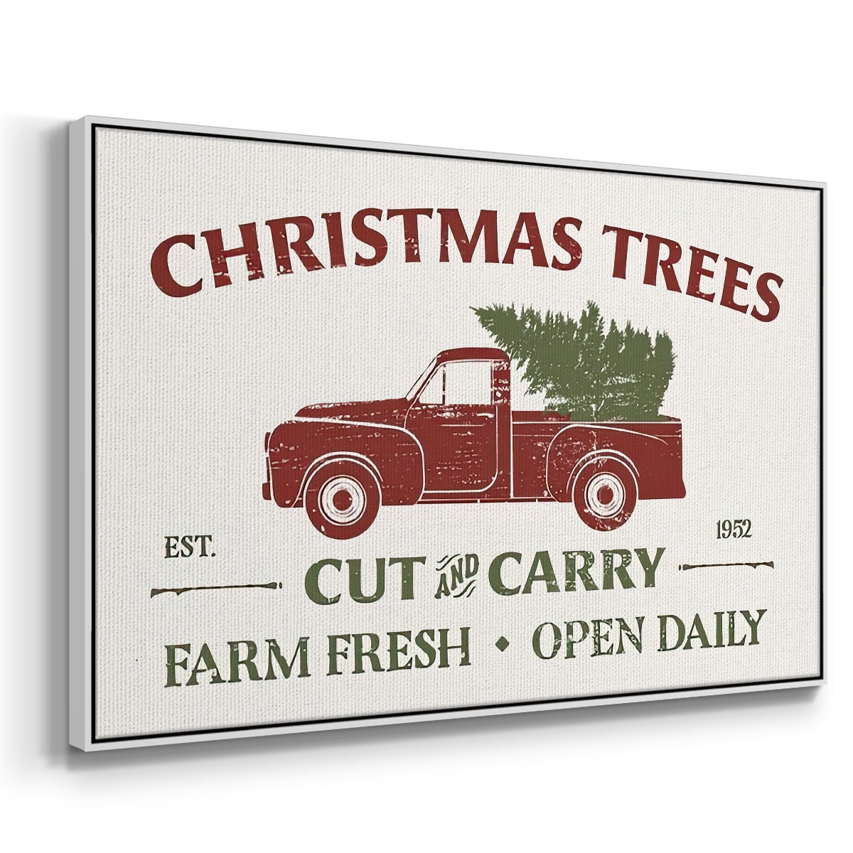 Christmas Farm Sign Collection A - Framed Gallery Wrapped Holiday Canvas - 27 x 41 - White Frame
