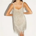 thumbnail image 4 of V Neck Fringe Sequins Mini Dress Women Elegant Sleeveless Tassel Bodycon Short Dress Night Club Party Dress, 4 of 7