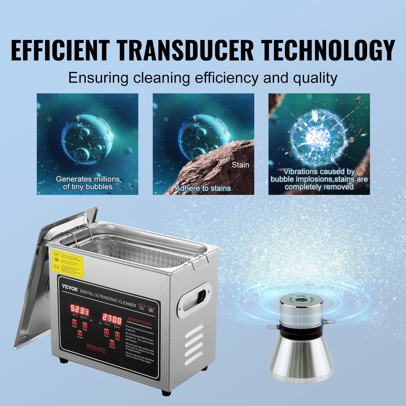 Ultrasonic Cleaner 3L Digital Timer Heater Professional Jewelry Cleaner Stainless Steel Heated Cleaning Machine for Glasses Watch Rings Small Parts Circuit Board