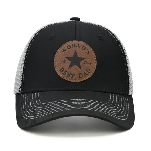 Waldeal World's Best Dad Trucker Hat with Leather Patch, Fathers Day Birthday Gifts for Dad Husband from Wife Daughter Son Mesh Snapback Baseball Cap for Men