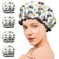 thumbnail image 7 of Shower Caps,Cartoon Tractors Stars White Pattern Waterproof Shower Cap for Women 4 Pieces,Double Reusable Hair Cover for Shower PEVA Elastic Stretch Hem, 7 of 7
