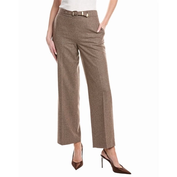Elie Tahari womens High-Waisted Straight Leg Belted Wool-Blend Pant, 10, Blue