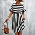 thumbnail image 7 of Kaemgyyd Fall Dresses for Women Casual Loose Crew Neck Ruffles Dress Short Sleeve Stripe Printing Flowy a Line Mini Dress, 7 of 7