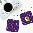 thumbnail image 4 of Picia Purple Mardi Gras Printed Leather Coasters for Drinks, 4" Drink Coasters Set of 4 for Tabletop Protection, Handmade Luxurious Home Décor and Housewarming Gift -Square, 4 of 6
