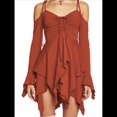 thumbnail image 1 of Disfraz de Halloween para Mujer, Vestido Midi Fluido con Pañuelo y Hombros Descubiertos, Estilo Hada Mariposa para Fiesta de Cosplay. Rojo Ladrillo XL, 1 of 9