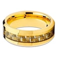 thumbnail image 3 of 8mm Polished Yellow Tungsten Carbide Wedding Ring Carbon Fiber Inlay Stepped Edge Band 10, 3 of 4