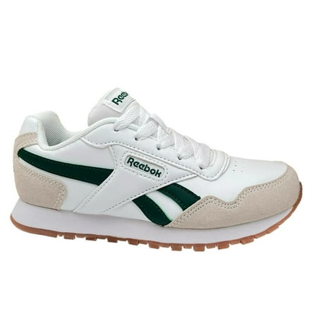 Reebok Youth Boys/Girls Sneaker Size 2 White/Green/Beige Cushioned Lace up Shoes