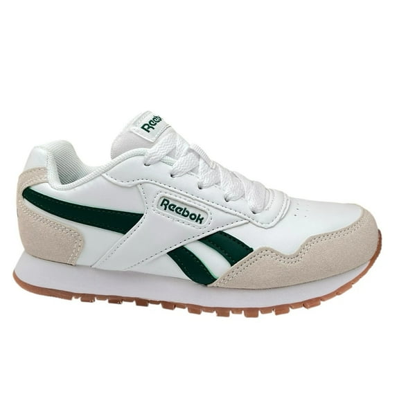 Reebok Youth Boys/Girls Sneaker Size 2 White/Green/Beige Cushioned Lace up Shoes