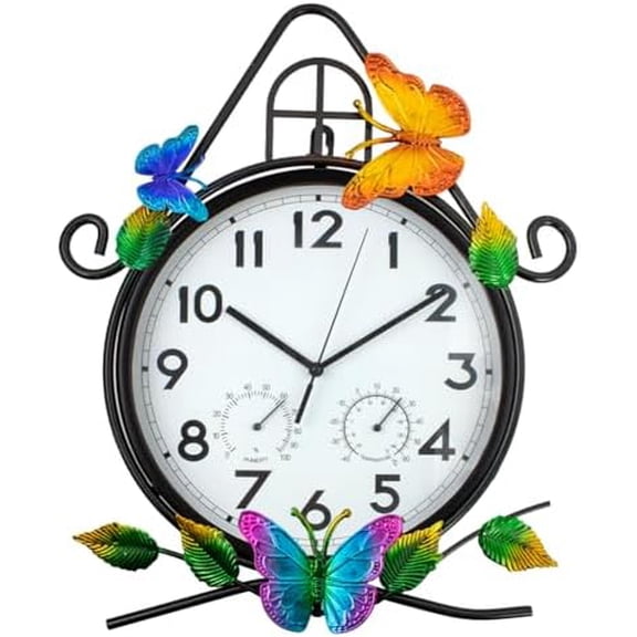15'' Large Outdoor Clock, Wall Clock with Thermometer & Humidity Silent No-Ticking Outdoor Clocks Waterproof for Patio, Living Room, Kitchen