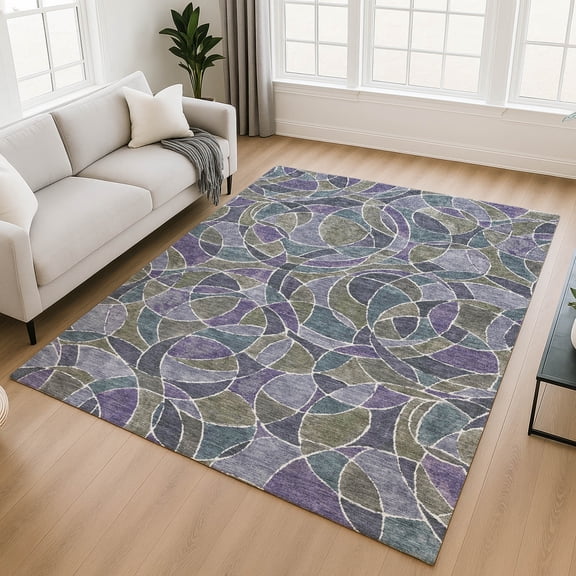 Addison Rugs Mayfield Premium Machine Washable Transitional Geometric Purple Rectangle Rug, 10' x 14'