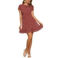 thumbnail image 1 of Vestido de gasa floral con volantes y cuello en V, sin mangas, por encima de la rodilla, A-line, autoajustable, XL, burdeos, 1 of 6