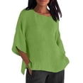 thumbnail image 2 of Kctiaxy Women's T-Shirts Cotton Linen Crewneck Short Sleeve Tops Summer Solid Color Loose Fitting Vintage Casual Tees Trending Now, 2 of 6