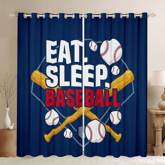 Erosebridal Eat Sleep Baseball Black Out Curtains, Sport Curtains Pack of 2 (42x63 Each) for Boys and Girls