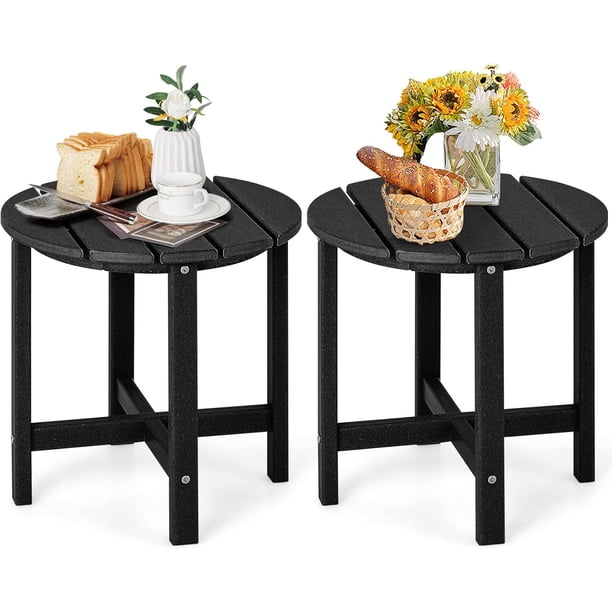 ZYPPPA Round Outdoor Side Table, 18 Inch Weather Resistant HDPE Adirondack Table, Outdoor Indoor Chairside End Tables, Patio Side Table for Lawn Garden Balcony Backyard, Easy Assembly (2, Black)