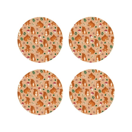 

Drink Coasters Set of 4 Cute Squirrel Mushroom Cartoon Leather Coasters for Coffee Table Protector Heat Resistant Cute Coasters for Home Decor Housewarming Gifts Bar Kitchen 4 Inch Round Shape