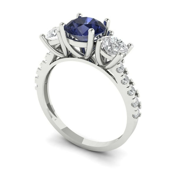 1.97 ct Round Cut Simulated Blue Sapphire Three-Stone Engagement Ring for Women in 18K White Gold