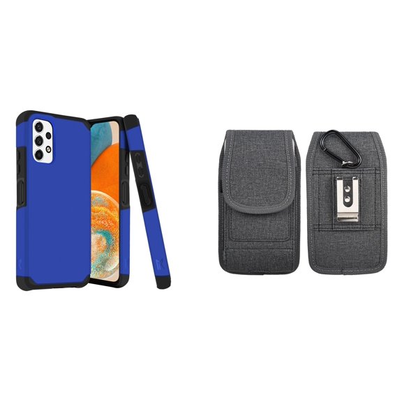 MK Armor Case for Samsung Galaxy A23 5G and Belt Holster Pouch (Blue/Grey)