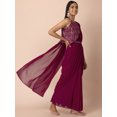 thumbnail image 3 of Wine Sequin Cape Belted Pre-Stitched Saree With Attached Blouse, 3 of 6