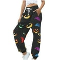 thumbnail image 2 of Cavosen Halloween Women's Sweatpants Pull on with Pockets Pumpkin Face Print Wide Leg Pants Sweatpants Long Pants Casual Loose Drawstring Elastic Waist Ankle Length Trouser Joggor Festival M, 2 of 6