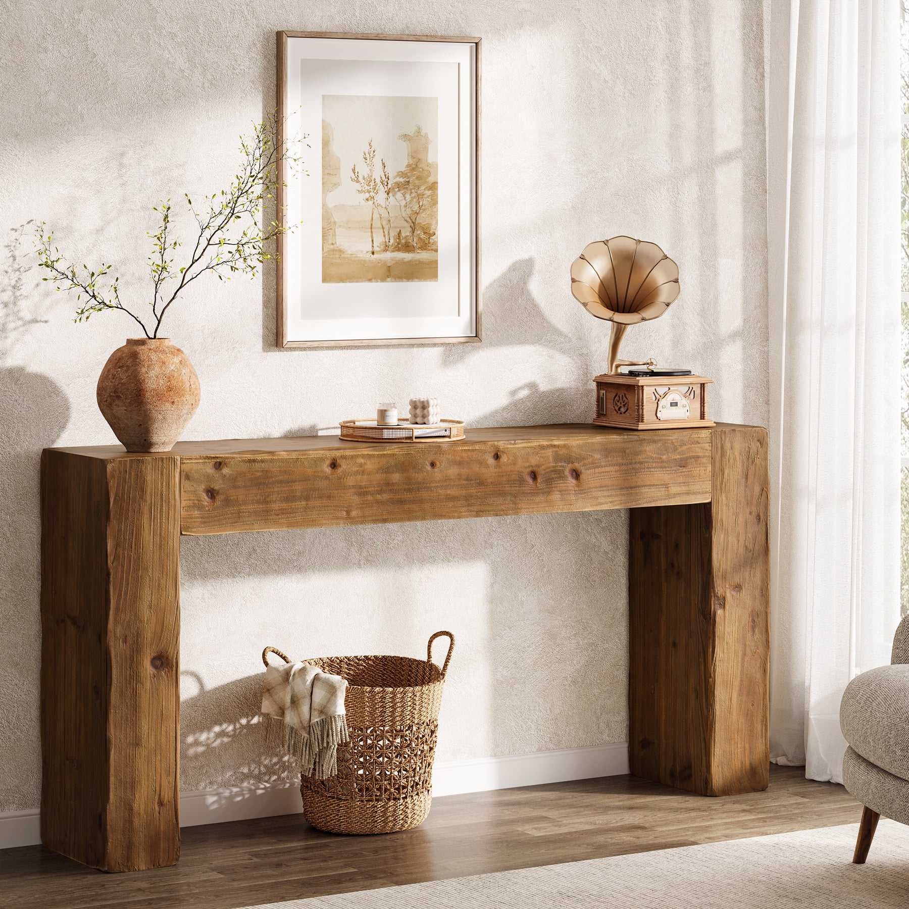 Tribesigns 63-Inch Solid Wood Console Sofa Table, Farmhouse Long Entryway Table Behind Couch for Living Room, Entrance, Hallway, Foyer, Easy Assembly