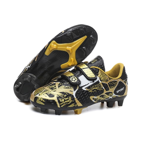 ChiVerve Kids AG Soccer Cleats – Hook-and-Loop Firm Ground Shoes | Black Gold AG, 13 Little Kid