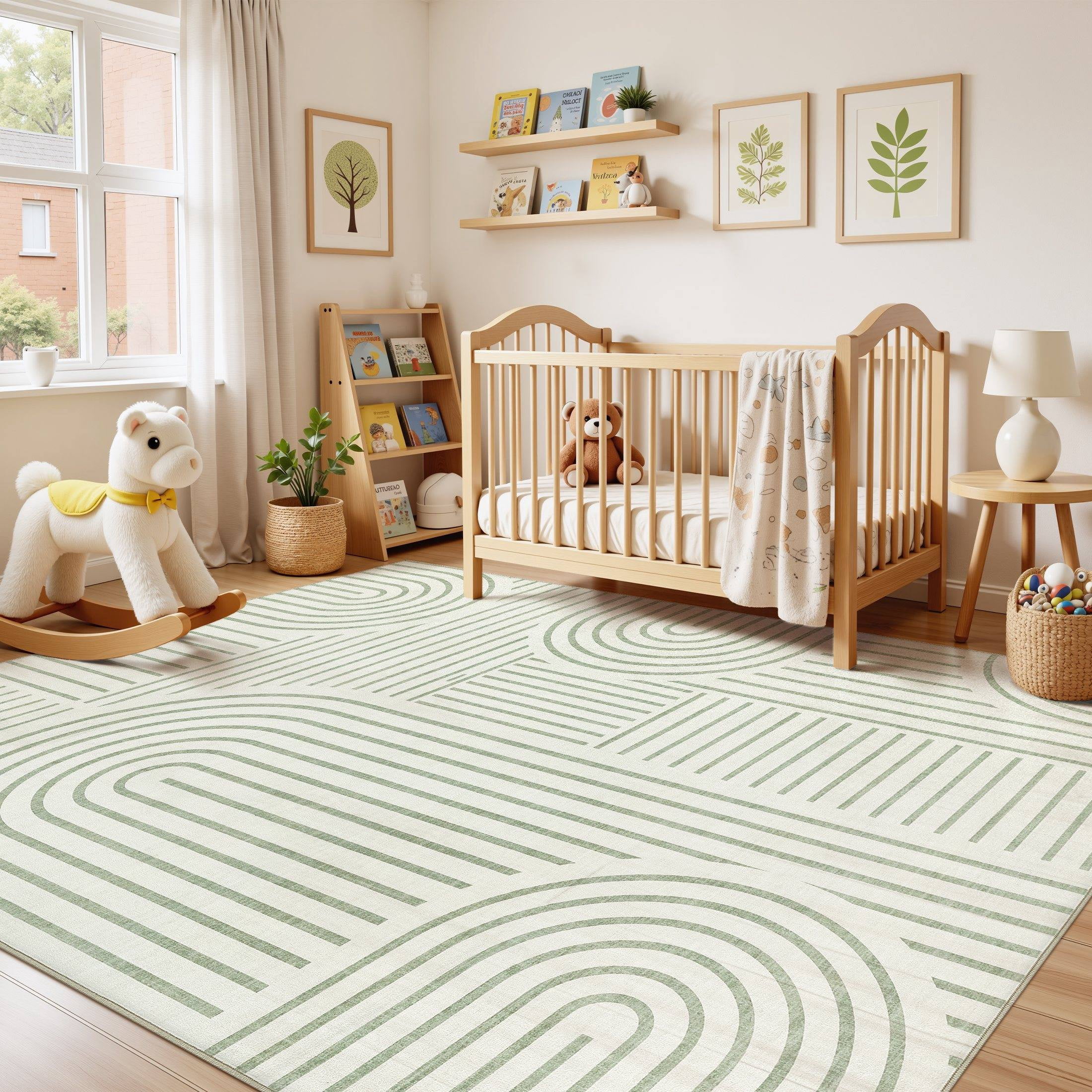 MICGEEK 9'x12' Washable Area Rug, Low-Profile Large Area Rug with Non-Slip Backing & Durable Edge Binding, Vintage Large Rugs for Living Room, Bedroom & Dinning Room,Sage Green