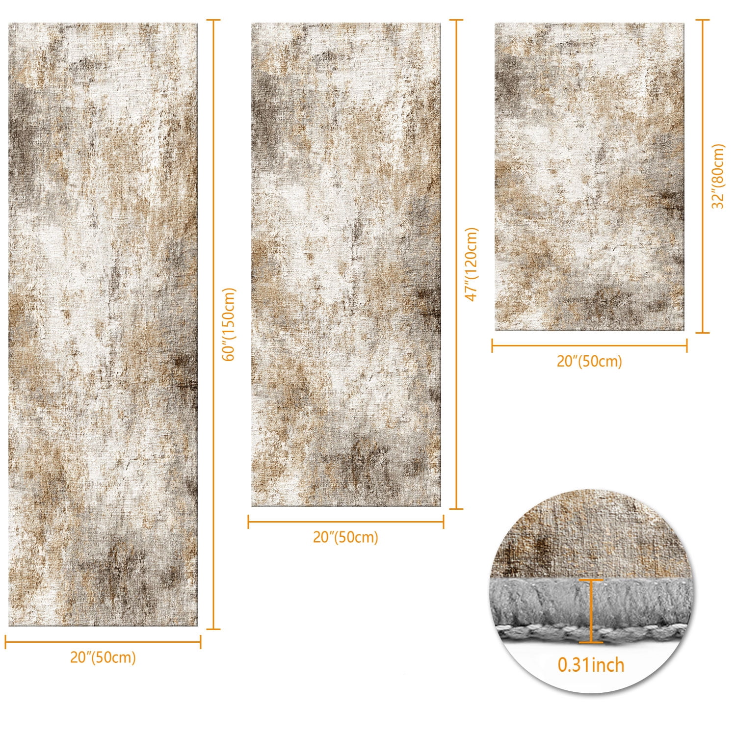 3-Piece Farmhouse Striped Kitchen Rug Set Anti-Slip Backing, Machine Washable Distressed Floor Mats for Kitchen Hallway Bathroom Laundry Room Christmas Decor